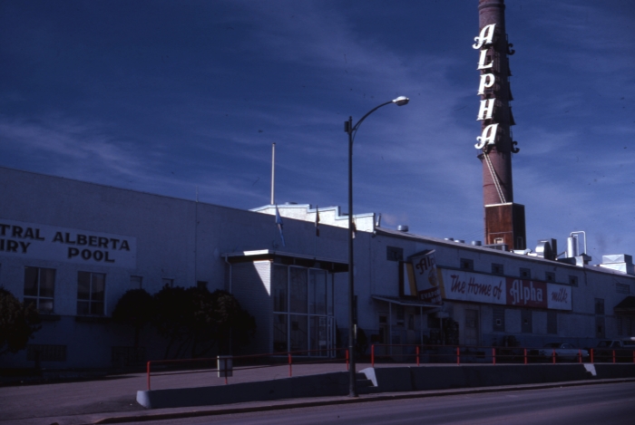 Coloured photo of the Alpha Milk Condensery / Central Alberta Dairy Pool building