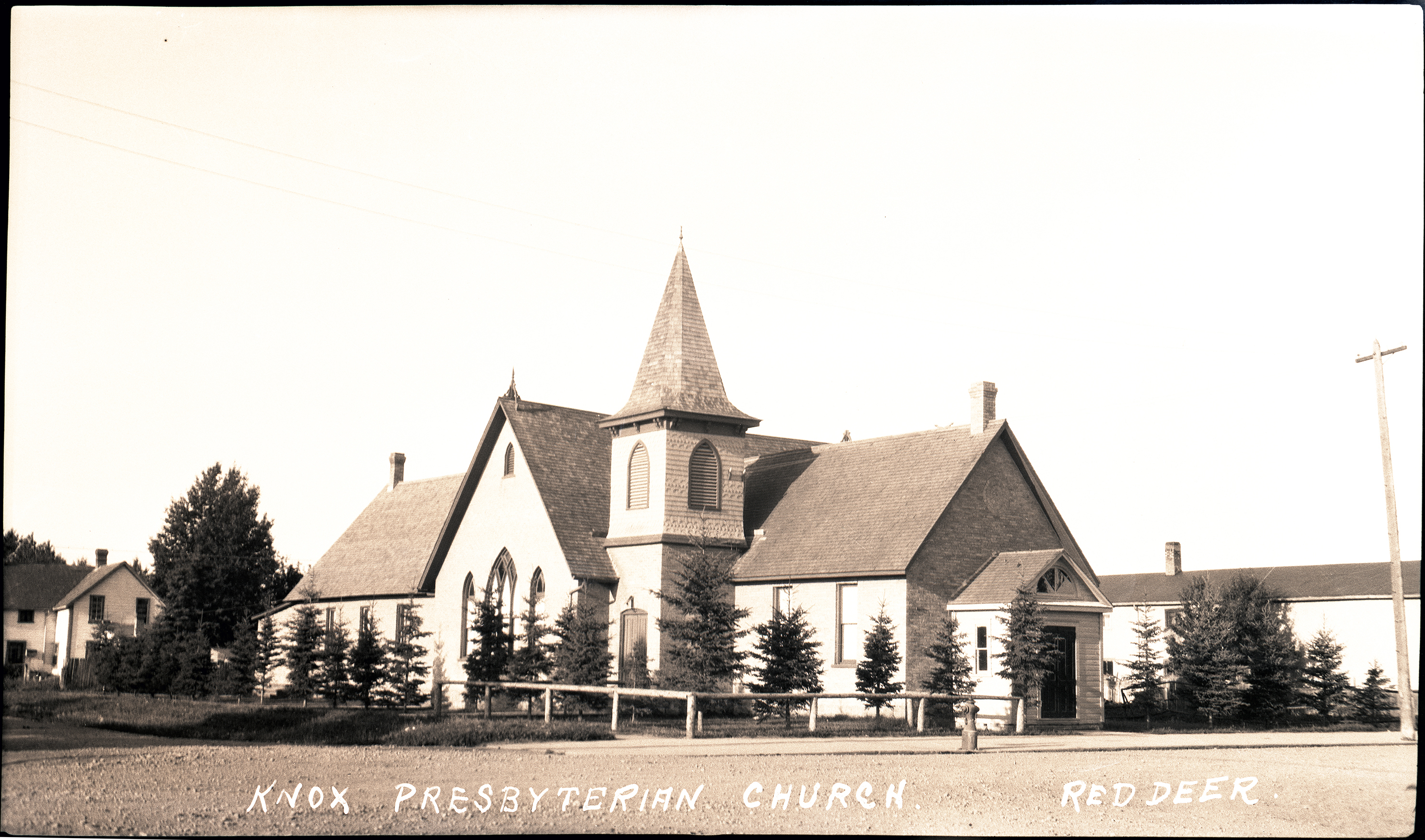 Black and white photo of the Red Deer Presbyterian Church