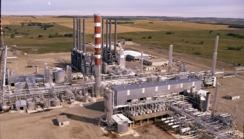 Colour photo aerial of the Alberta Gas Ethylene Co. Plant near Joffre, Alberta, in 1980