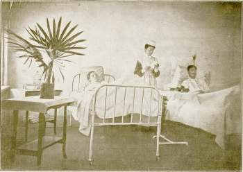 Black and white photo of a ward in the Red Deer Memorial Hospital