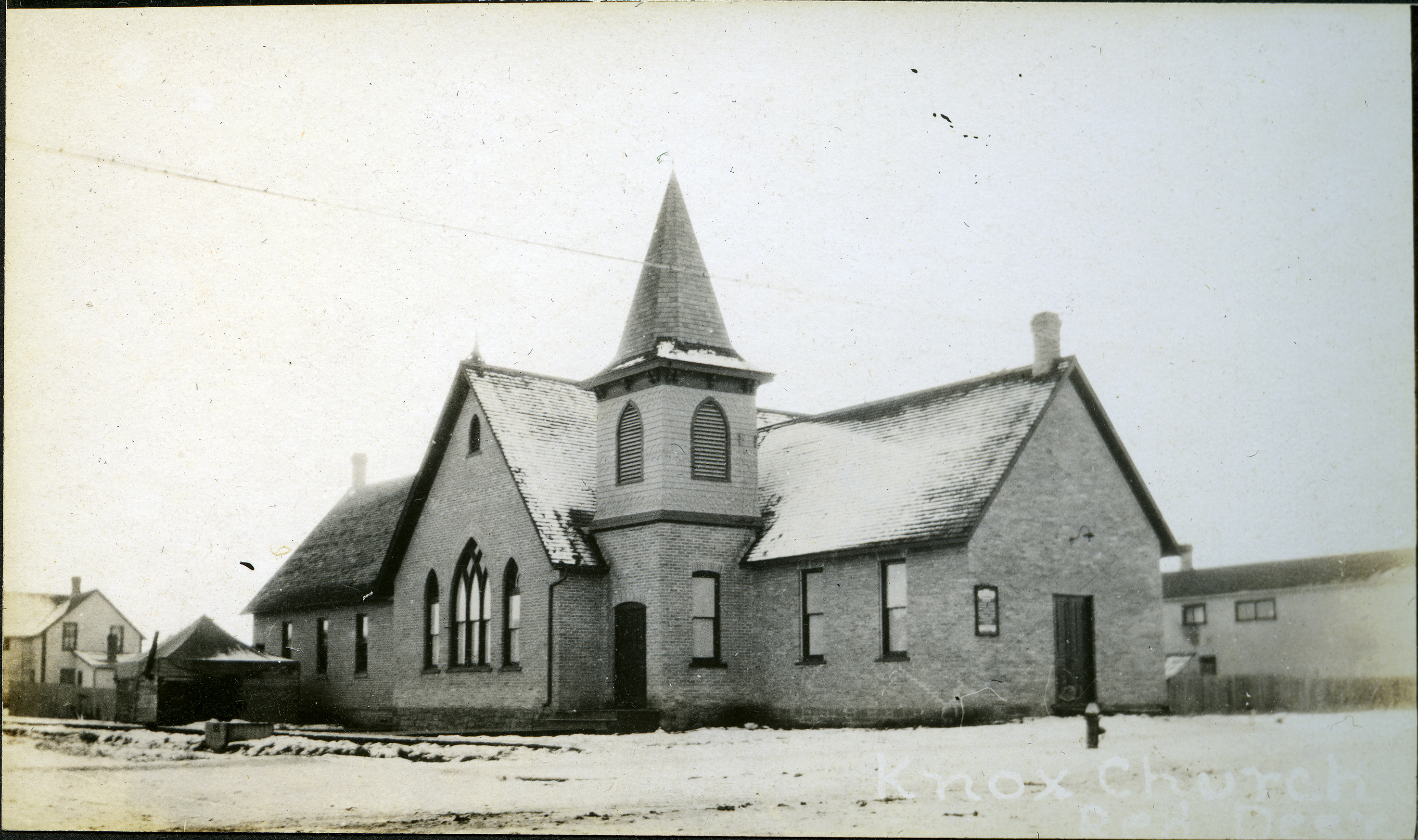 Black and white photo of the Knox Presbyterian Church in Red Deer