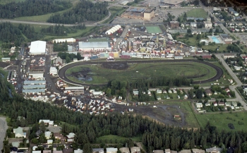 Coloured aerial photo of the Red Deer Exhibition grounds