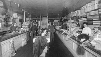 Photo of the inside of the Brumpton Store circa 1906