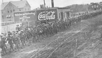 Photo of soldiers marching in a long line