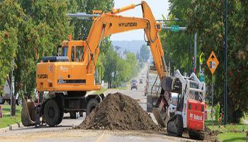 Machinery working on road construction in Red Deer