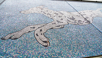 detail of left side fire hall 3 mosaic tile