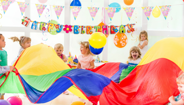 Preschool birthday party with parachute